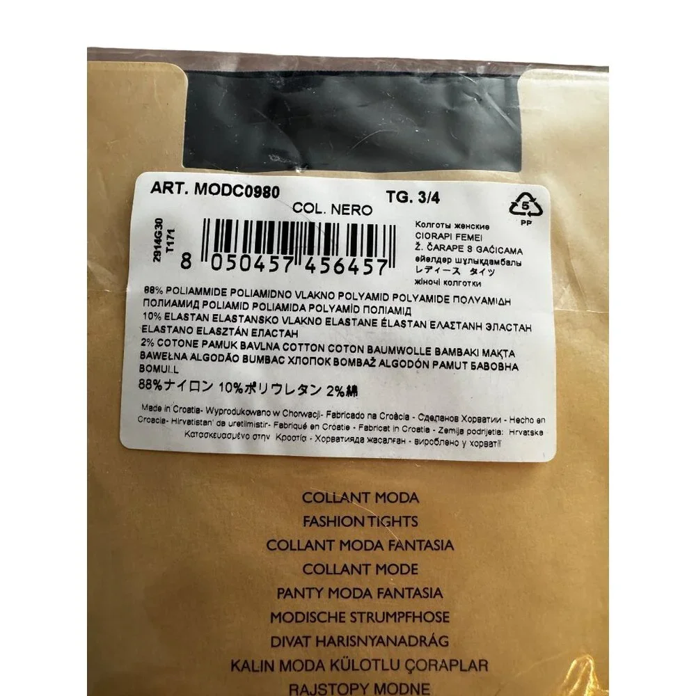 Black Calzedonia Collant‎ Moda Nero Fashion Tights W/ Lycra M/L Italy Pantyhose